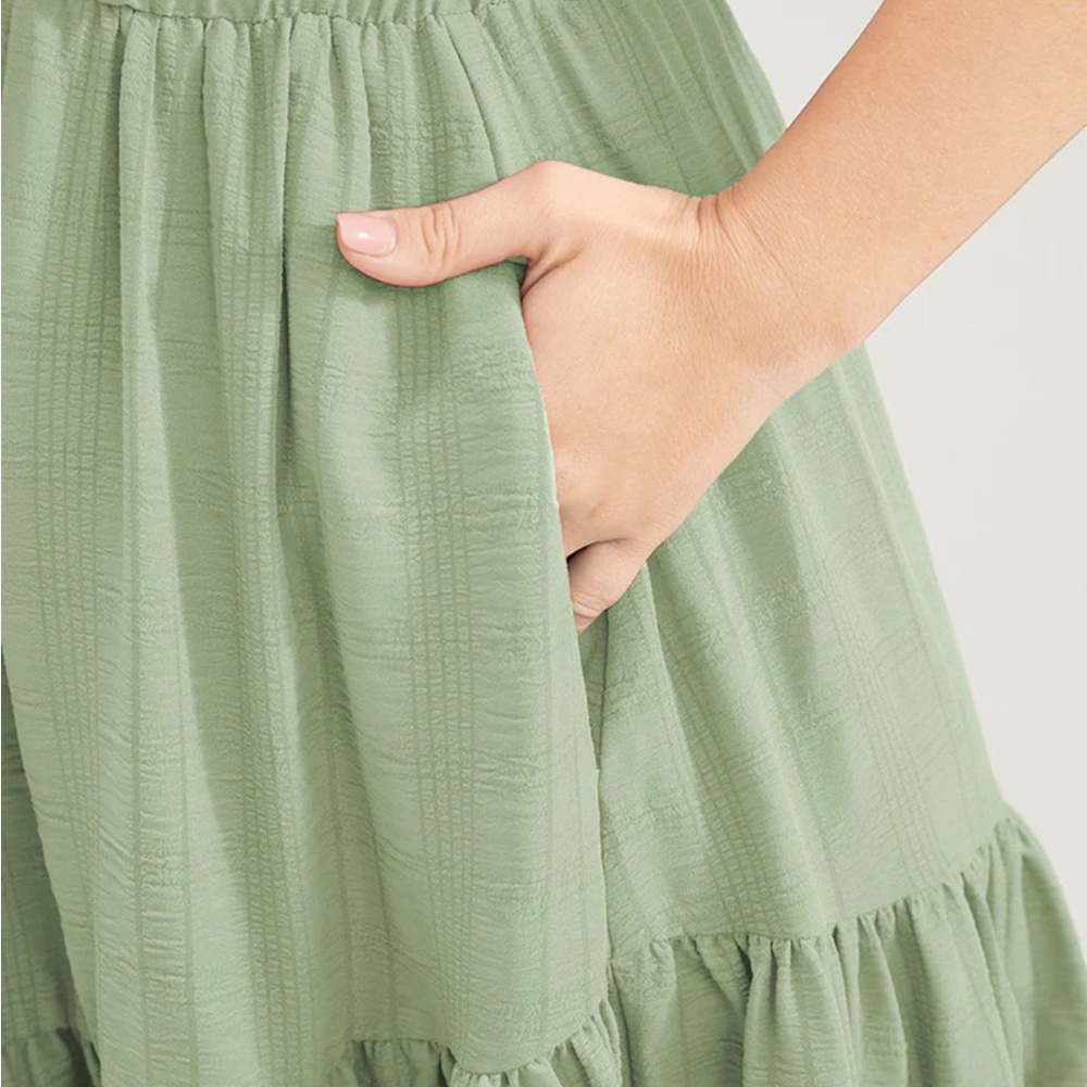 Plain Ruched Drawstring Pocket Ruffle Tiered Dress - Picture 7 of 8